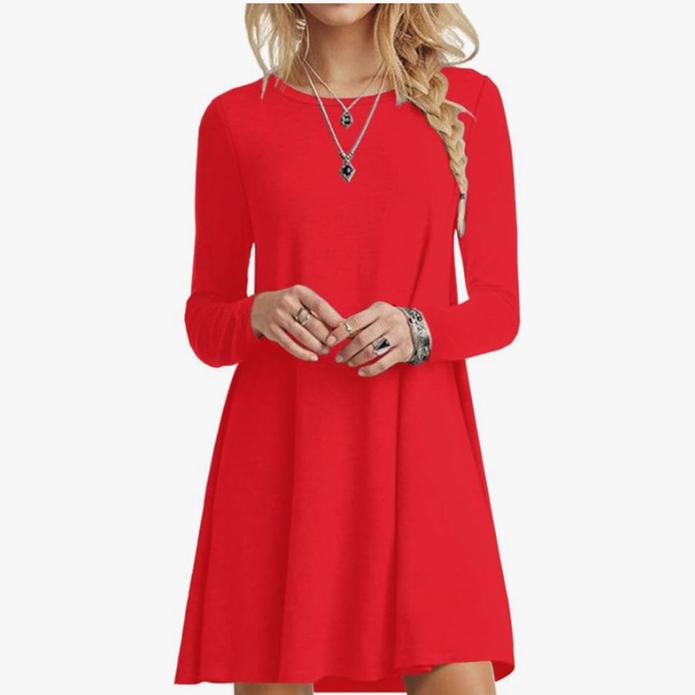 Popyoung Vibrant Red Long Sleeve Dress